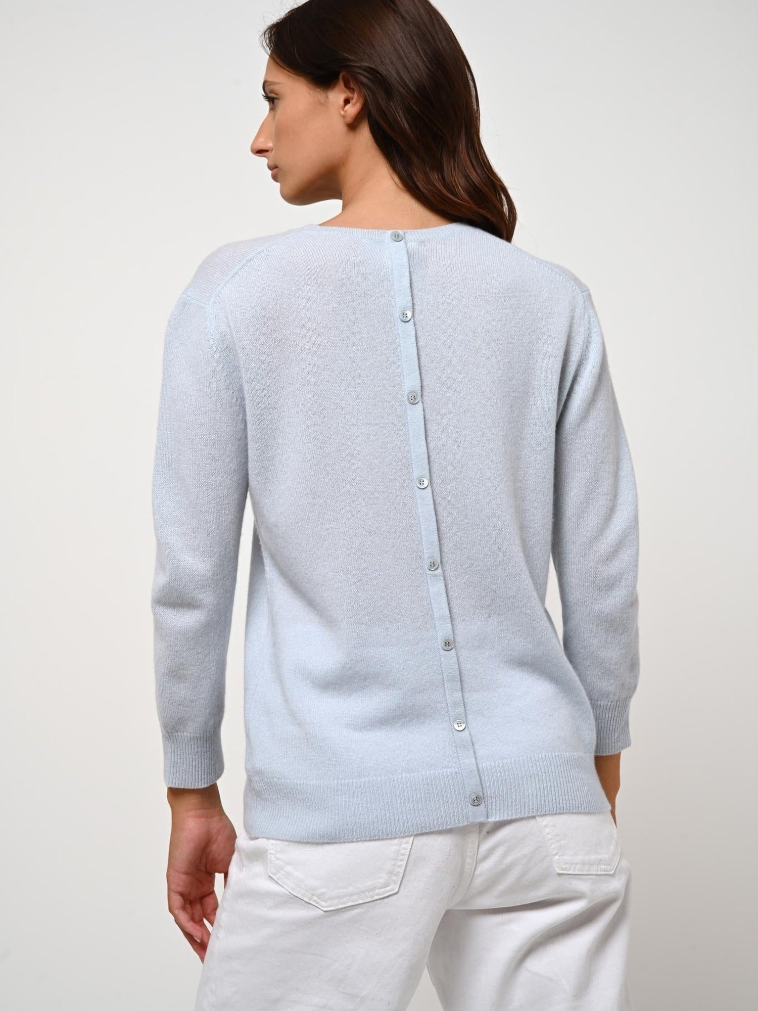 ESTARIS Pullover Rundhalsausschnitt geknöpft Rücken frostig 100% Kaschmir