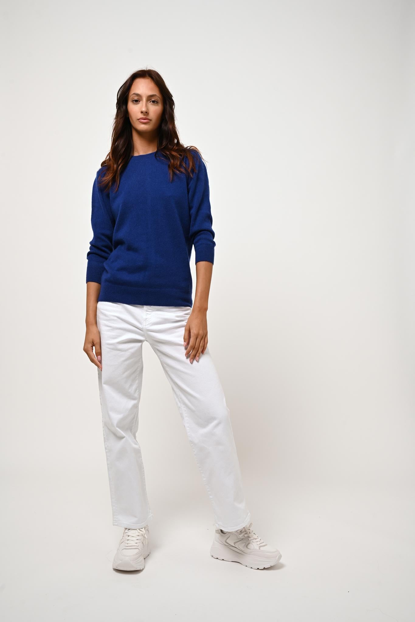 ESTARIS ultramarine round-neck button-down sweater 100% cashmere