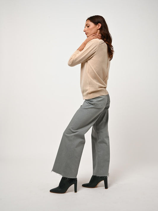 ESTARIS round-neck button-down sweater sand 100% cashmere