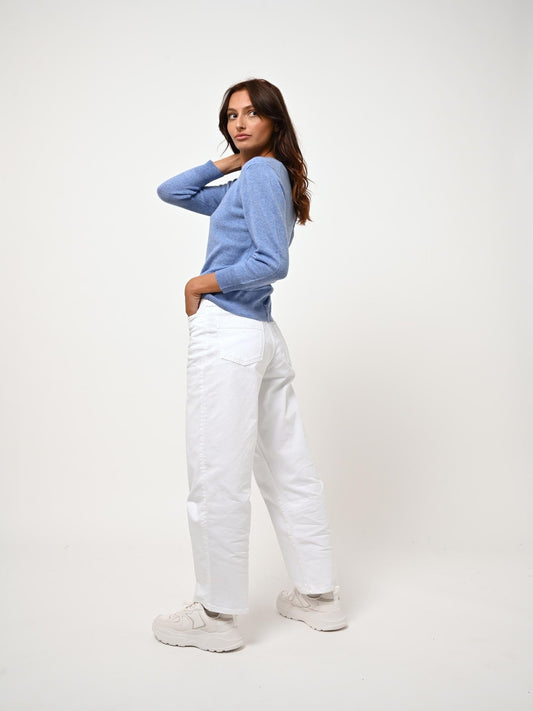 ESTARIS sweater round neck buttoned back sky 100% cashmere