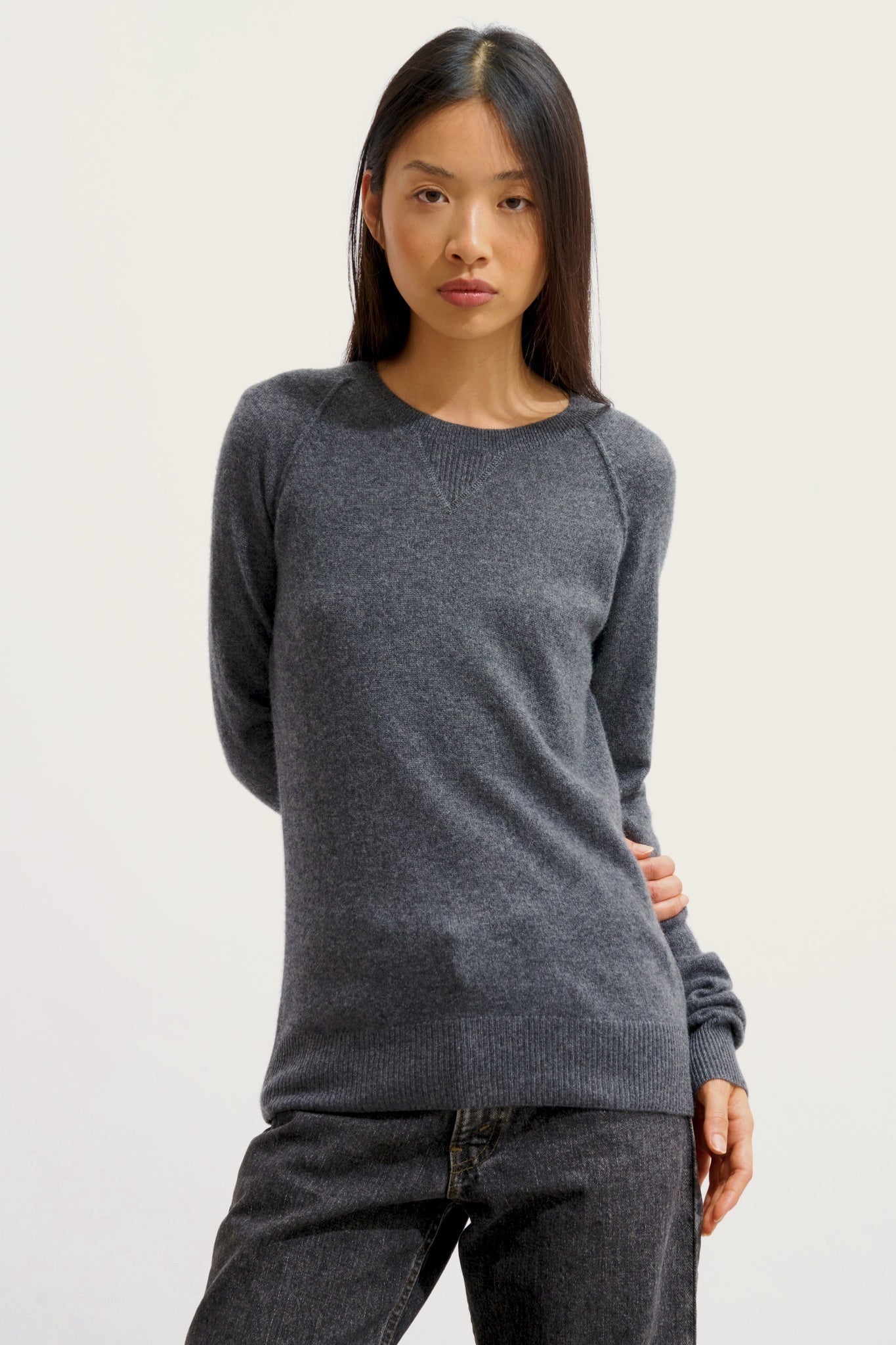 ETRET round-neck sweater anthracite mottled 100% cashmere