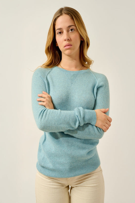 ETRET Pullover mit Rundhalsausschnitt aqua meliert 100% Kaschmir