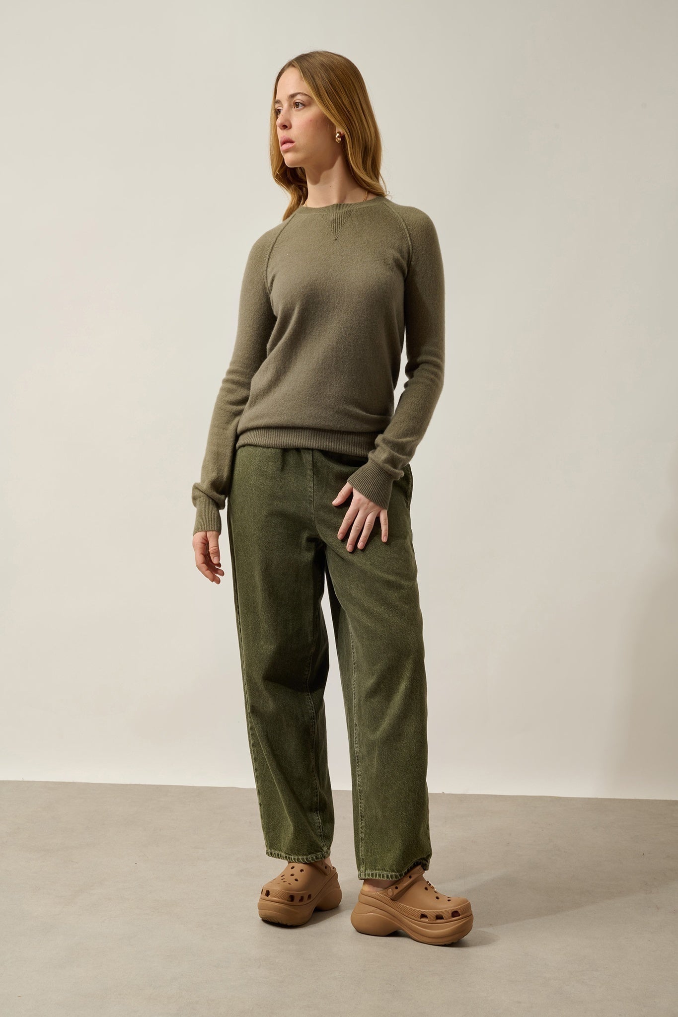 ETRET army round-neck sweater 100% cashmere