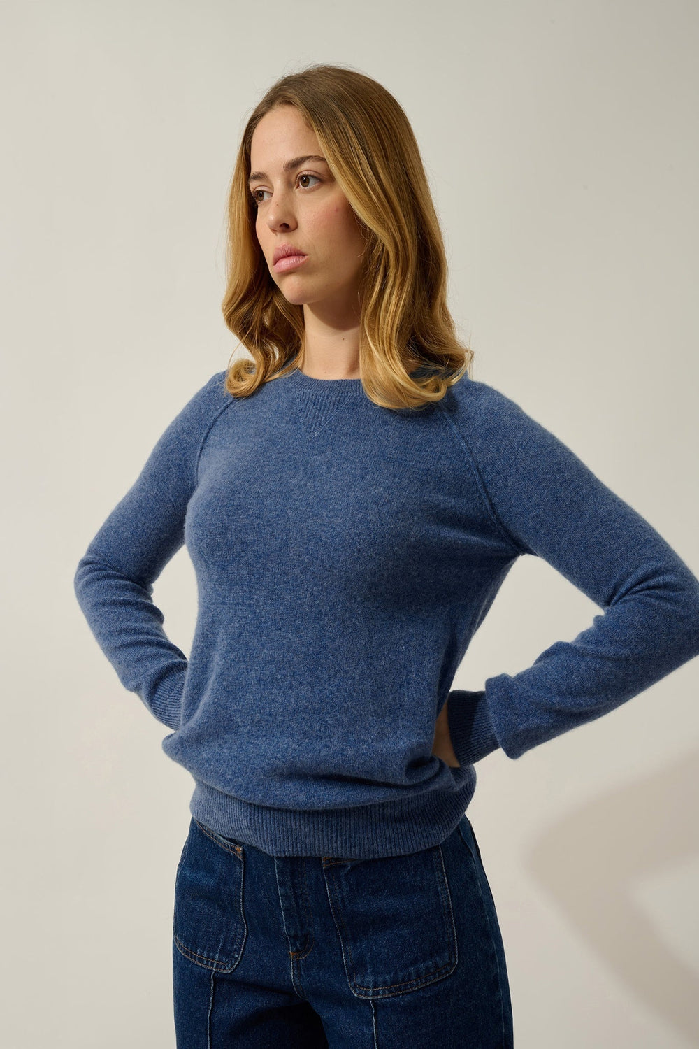 ETRET Pullover mit Rundhalsausschnitt in Denimblau aus 100% Kaschmir