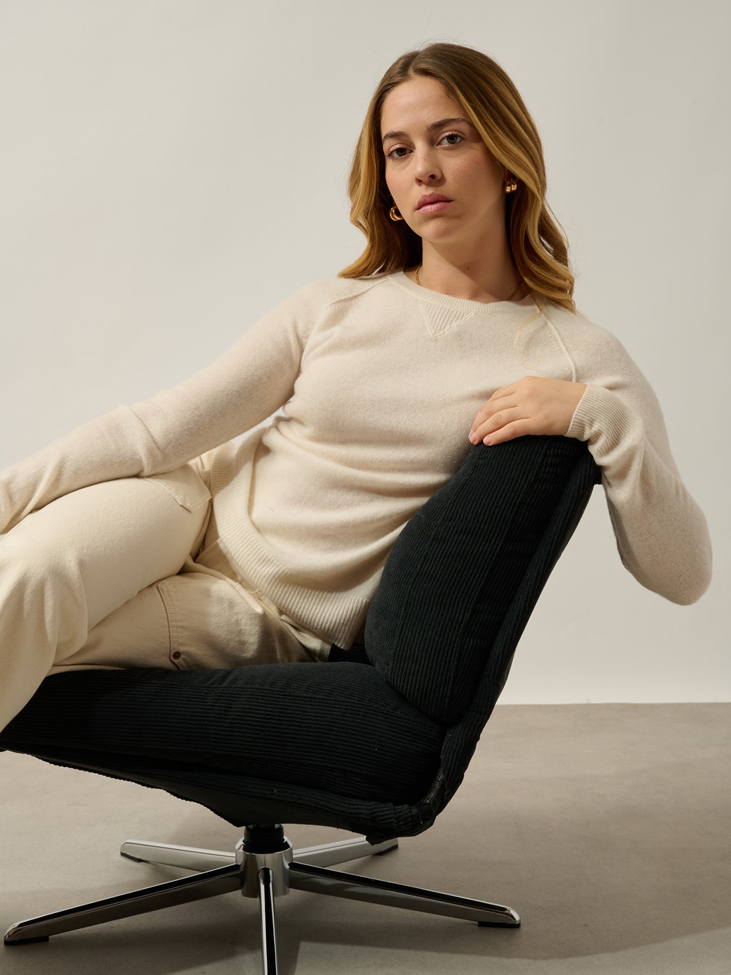 ETRET Elfenbein Rundhalspullover 100% Kaschmir