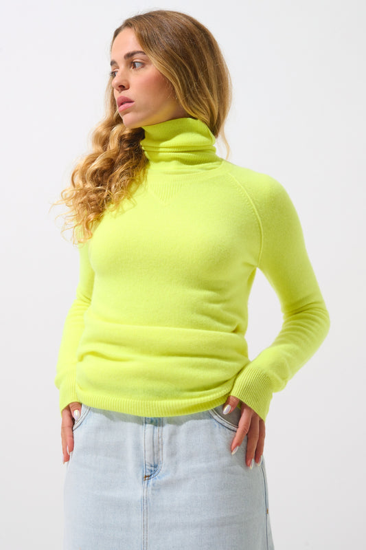 ETRET pull col rond jaune fluo 100% cachemire