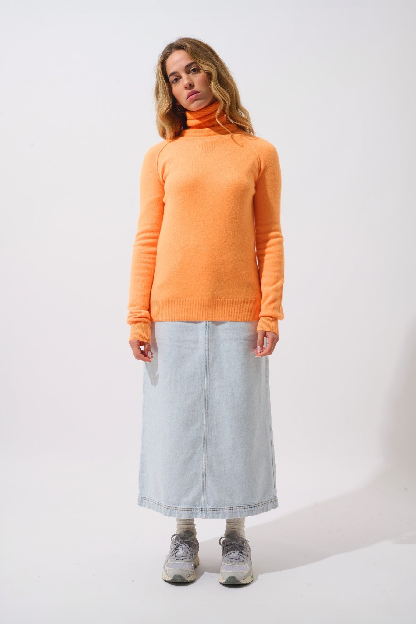 ETRET Pullover Rundhalsausschnitt Mandarine fluo 100% Kaschmir