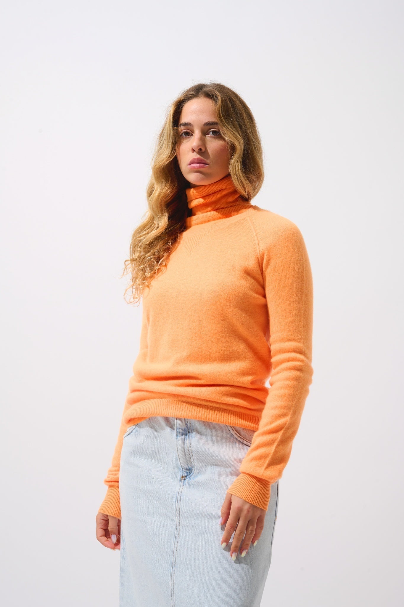 ETRET Pullover Rundhalsausschnitt Mandarine fluo 100% Kaschmir