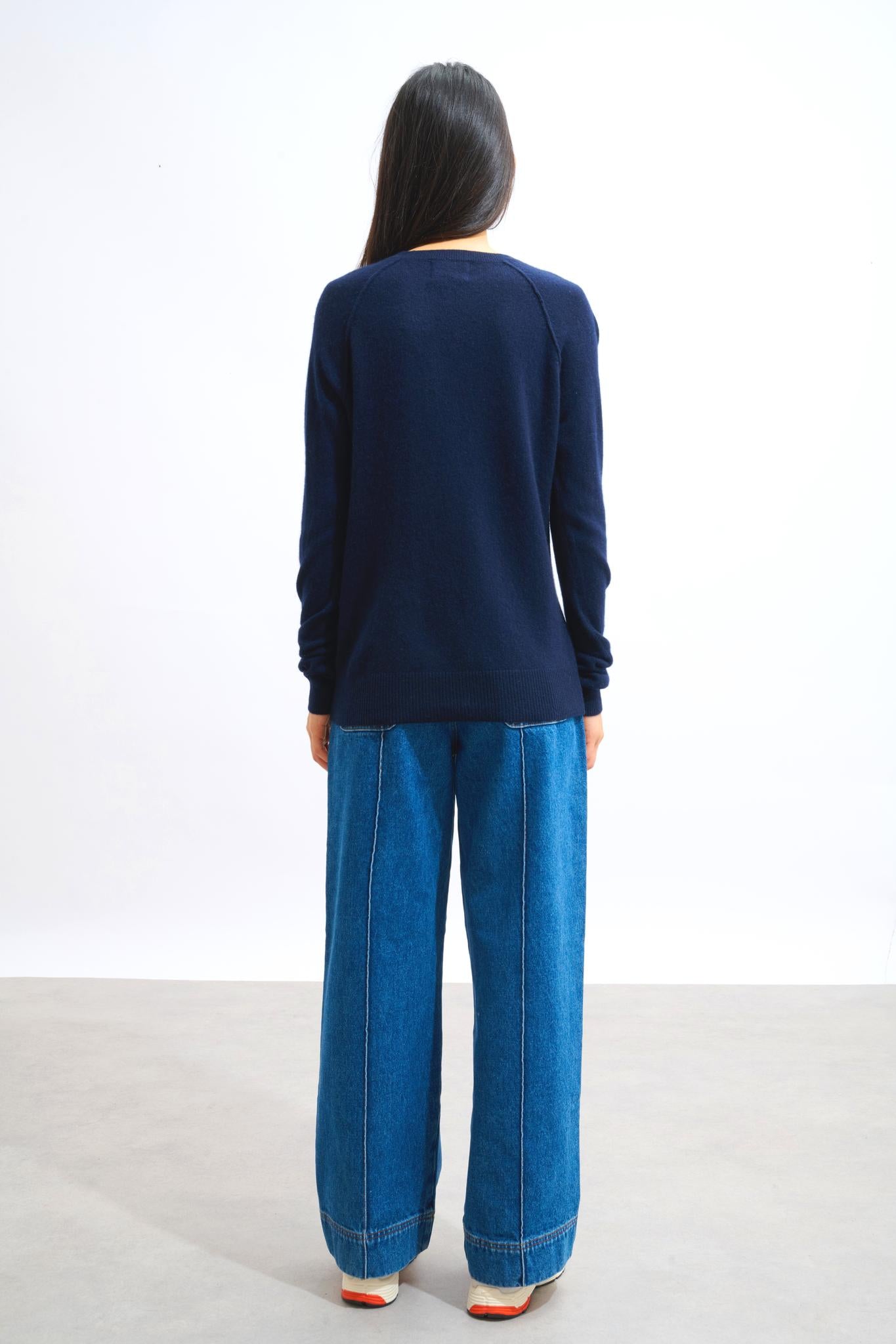 ETRET Marineblauer Rundhalspullover 100 % Kaschmir