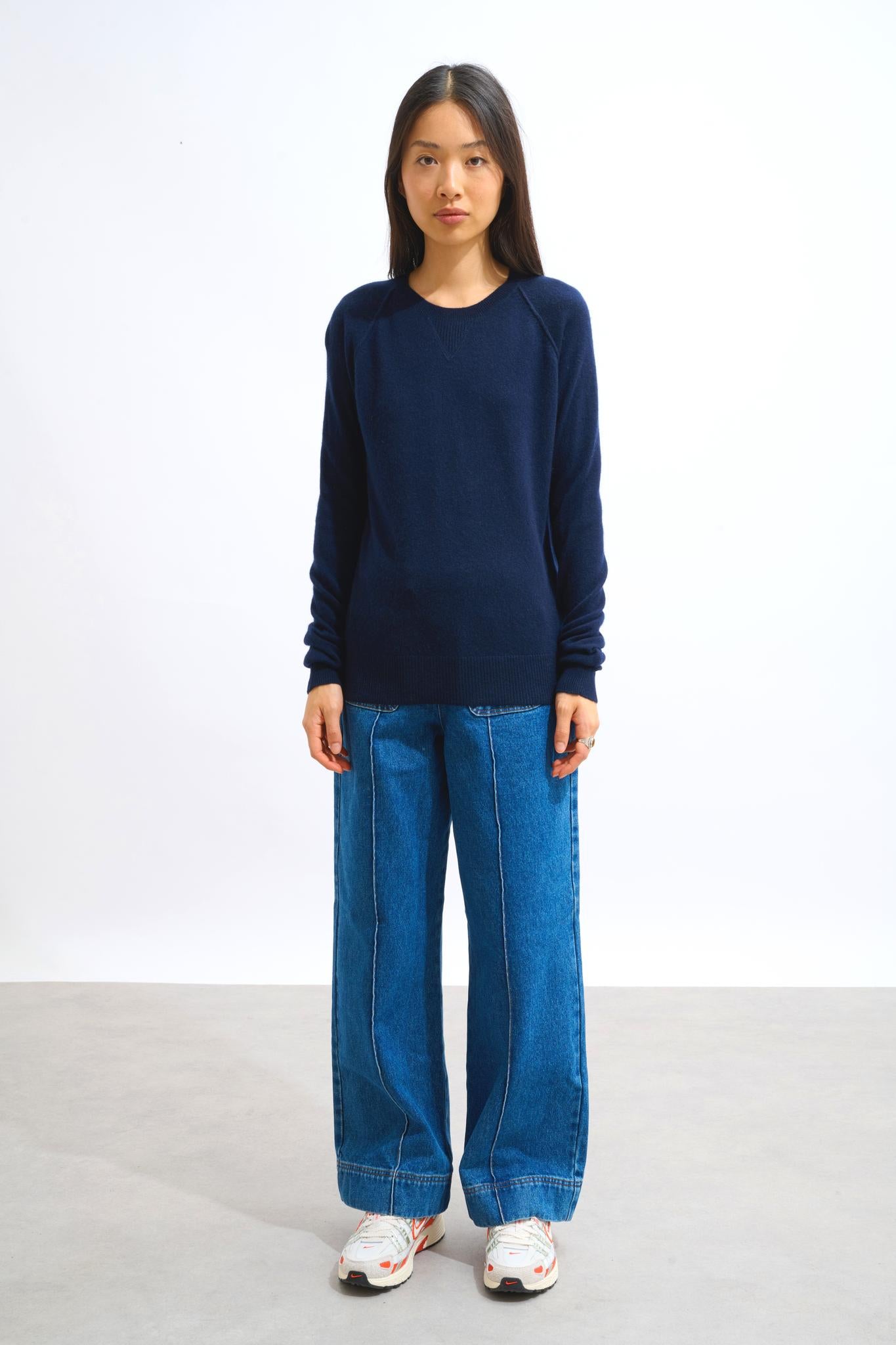 ETRET Marineblauer Rundhalspullover 100 % Kaschmir