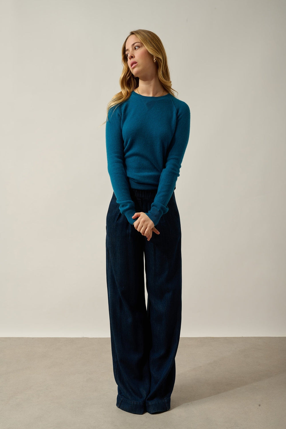 ETRET Pullover mit Rundhalsausschnitt Pfau 100% Kaschmir