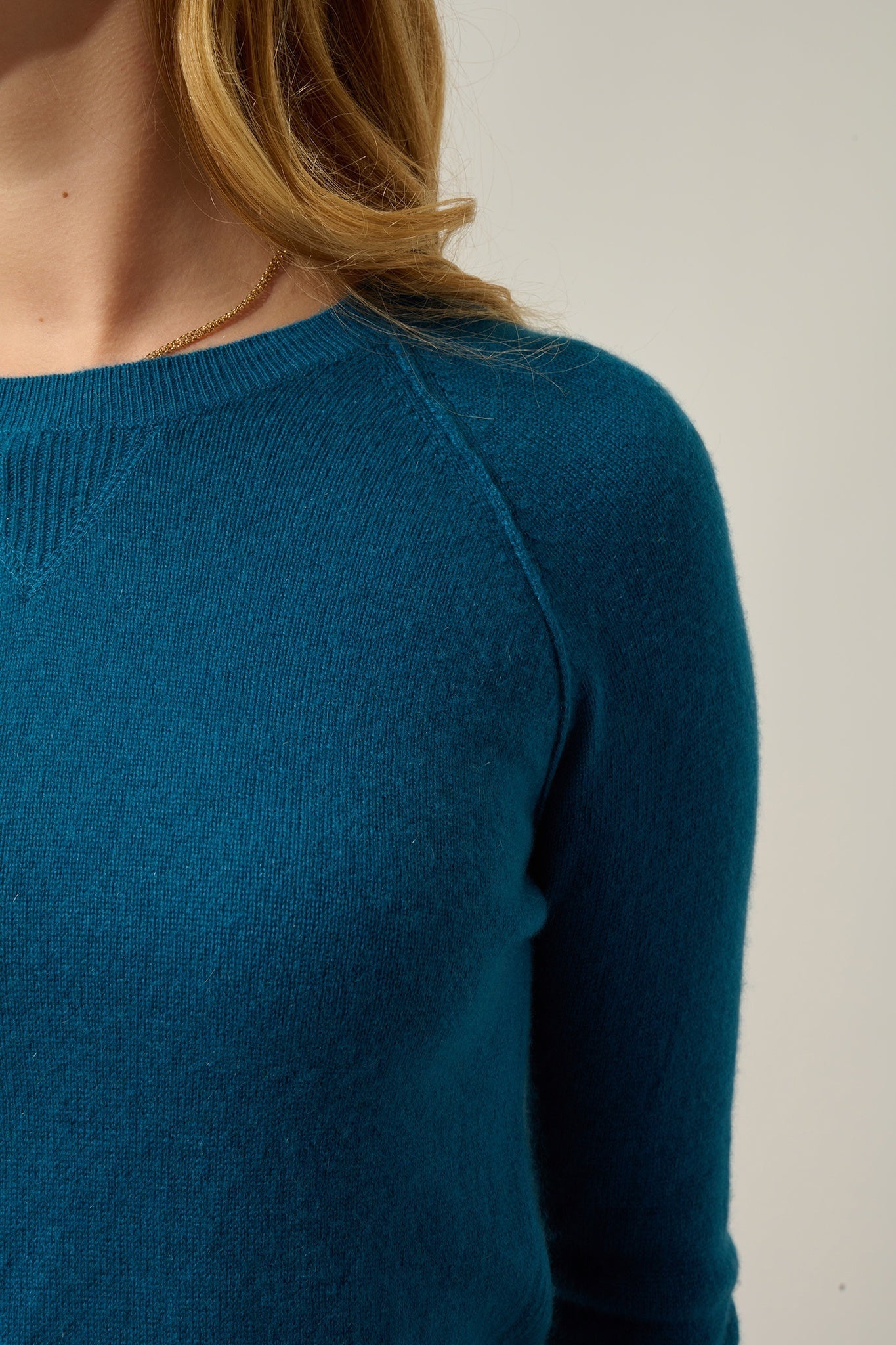 ETRET Pullover mit Rundhalsausschnitt Pfau 100% Kaschmir