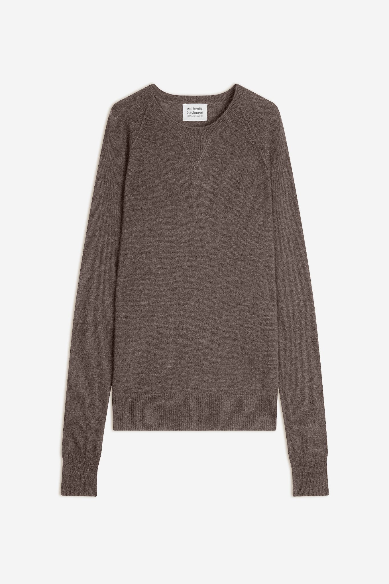 etret pull col rond taupe chiné 100% cachemire