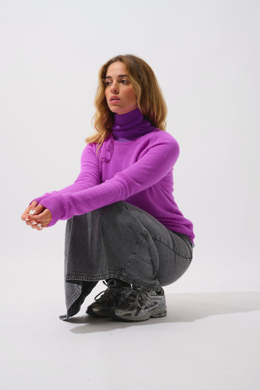 etret pull col rond violet 100% cachemire