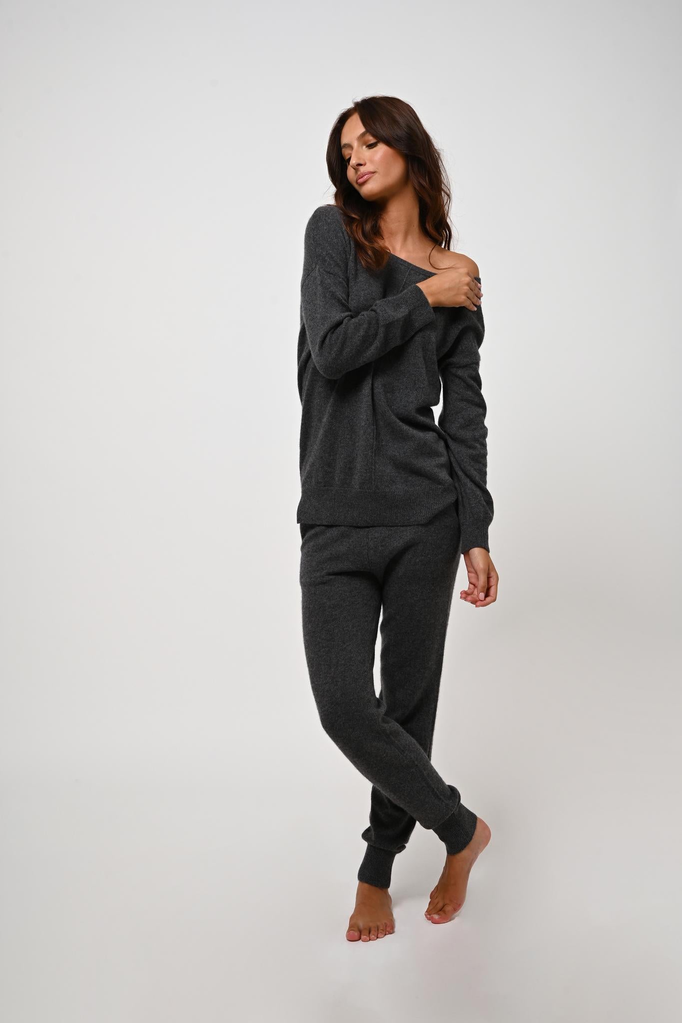 FARAUT pull col rond anthracite chiné 100% cachemire