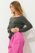 FARAUT pull col rond kaki chiné 100% cachemire