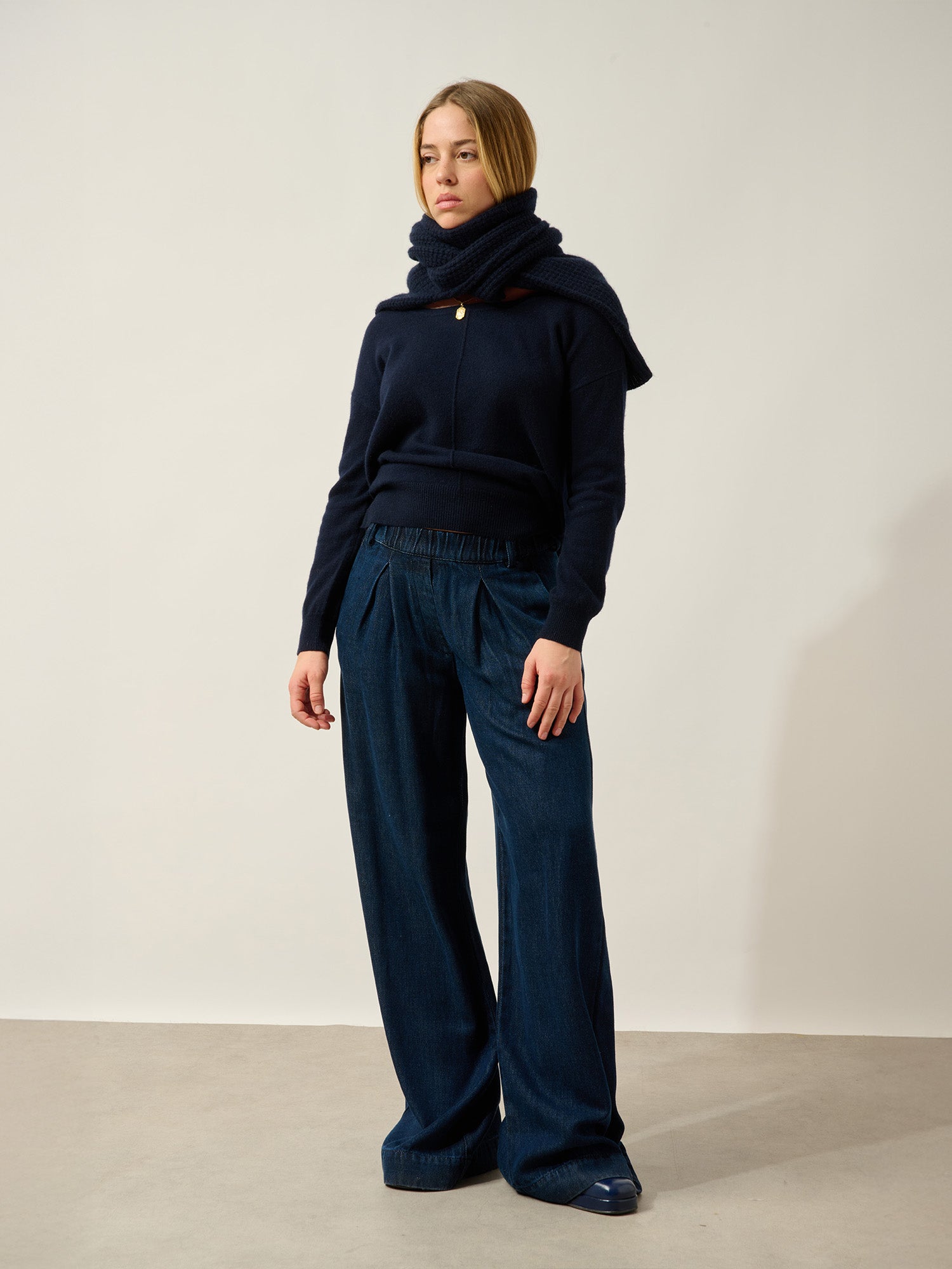 FARAUT pull col rond navy 100% cachemire