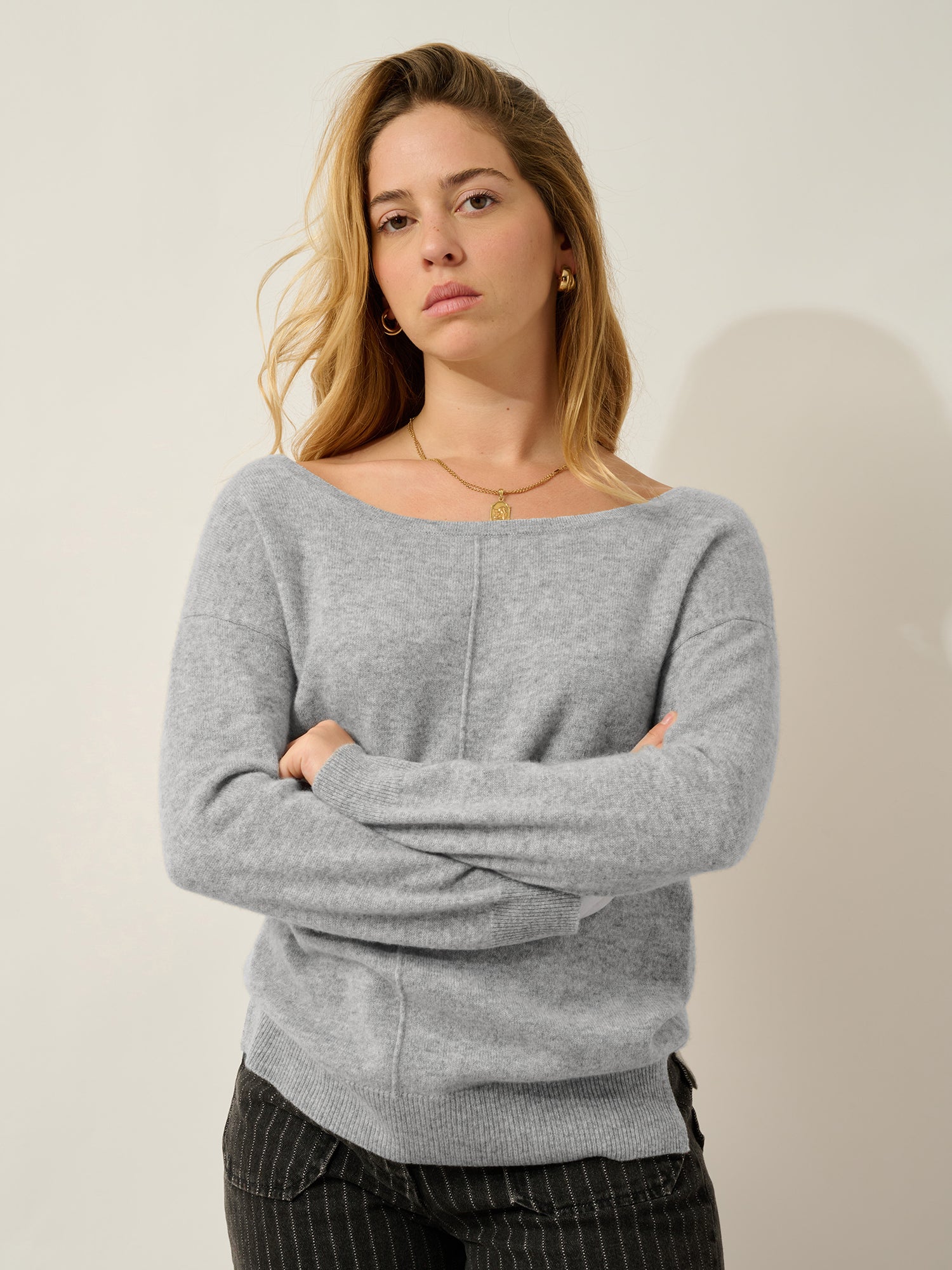 FARAUT pull col rond nuage chiné 100% cachemire