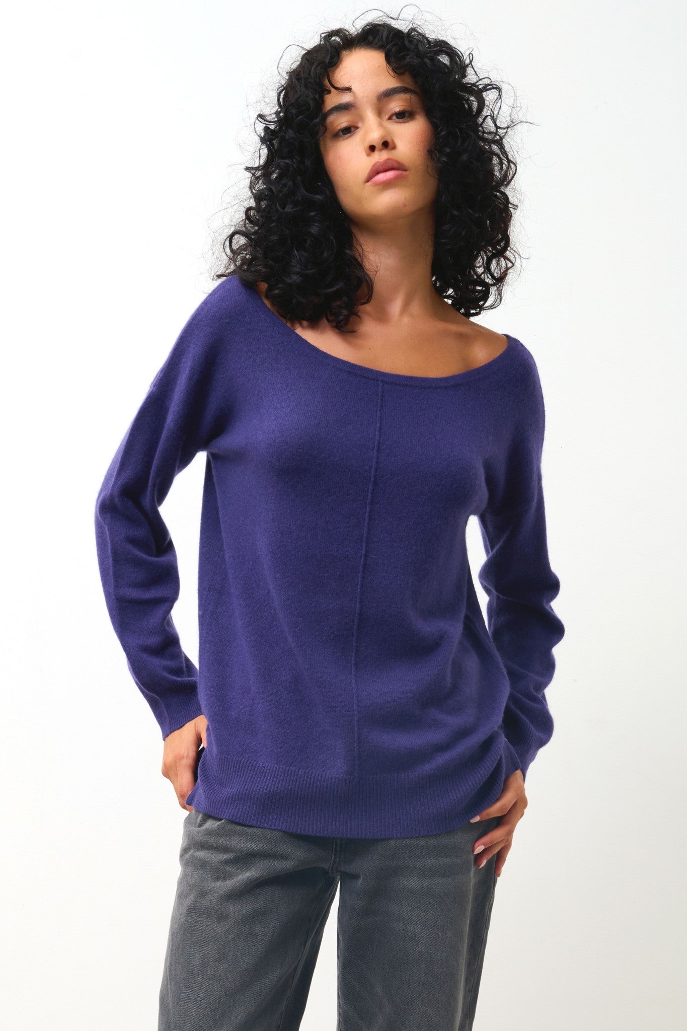 faraut pull col rond purple 100% cachemire