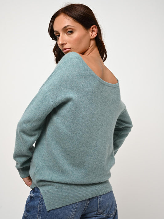 FARAUT mottled green round-neck sweater 100% cashmere