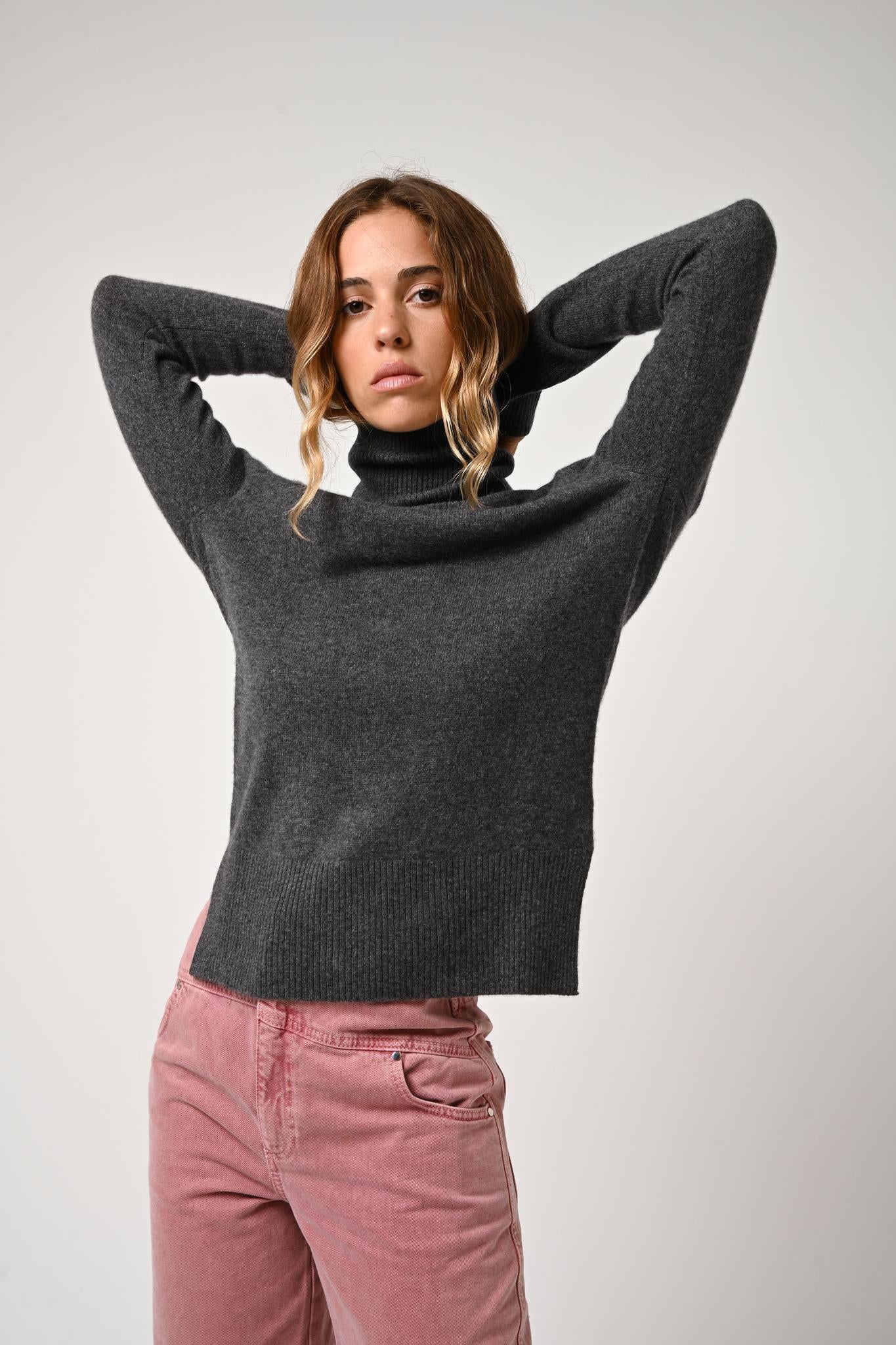 FORNET Anthrazit meliert Rollkragenpullover 100% Kaschmir