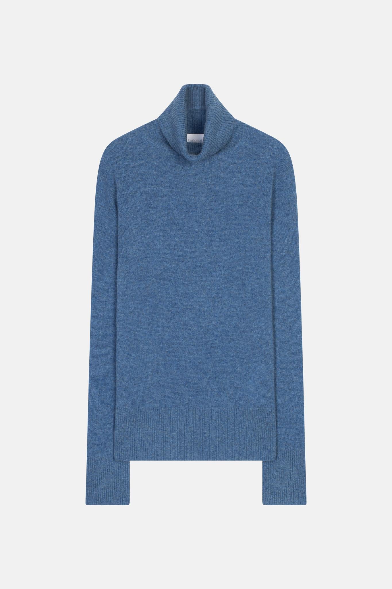 FORNET pull col roulé bleu denim 100% cachemire