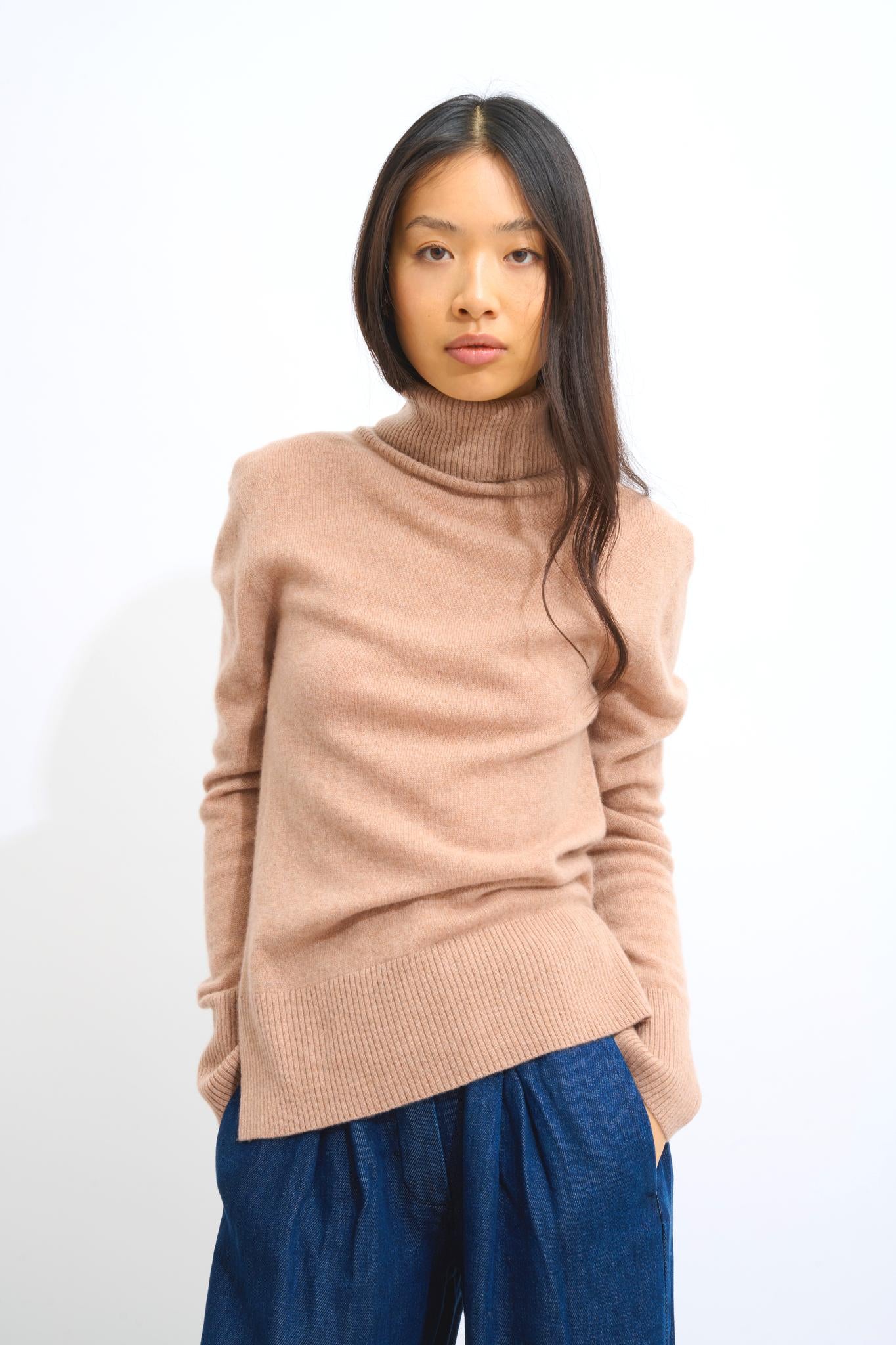 FORNET Kamelmelierter Rollkragenpullover 100% Kaschmir