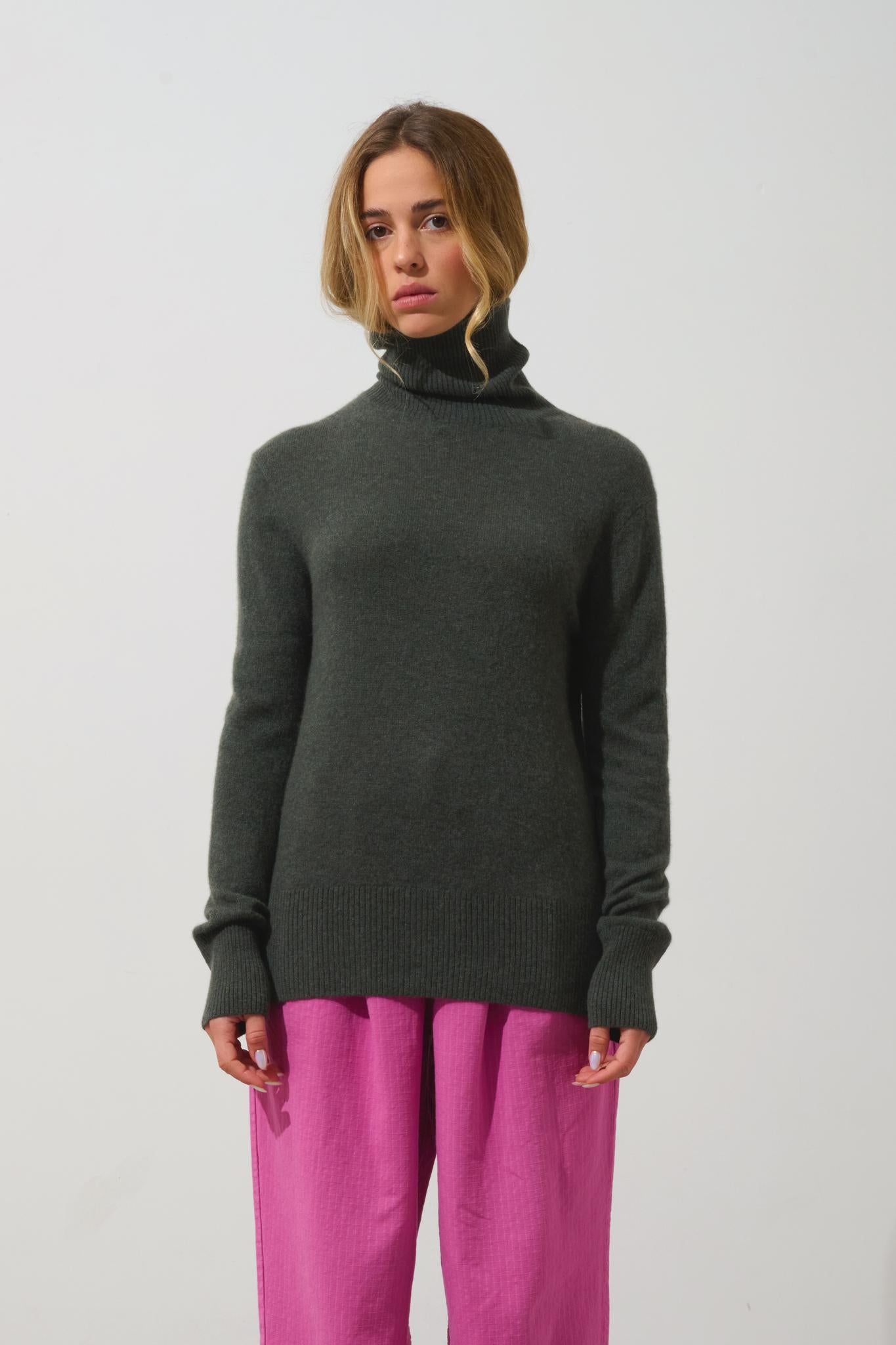 FORNET Rollkragenpullover khaki meliert 100% Kaschmir