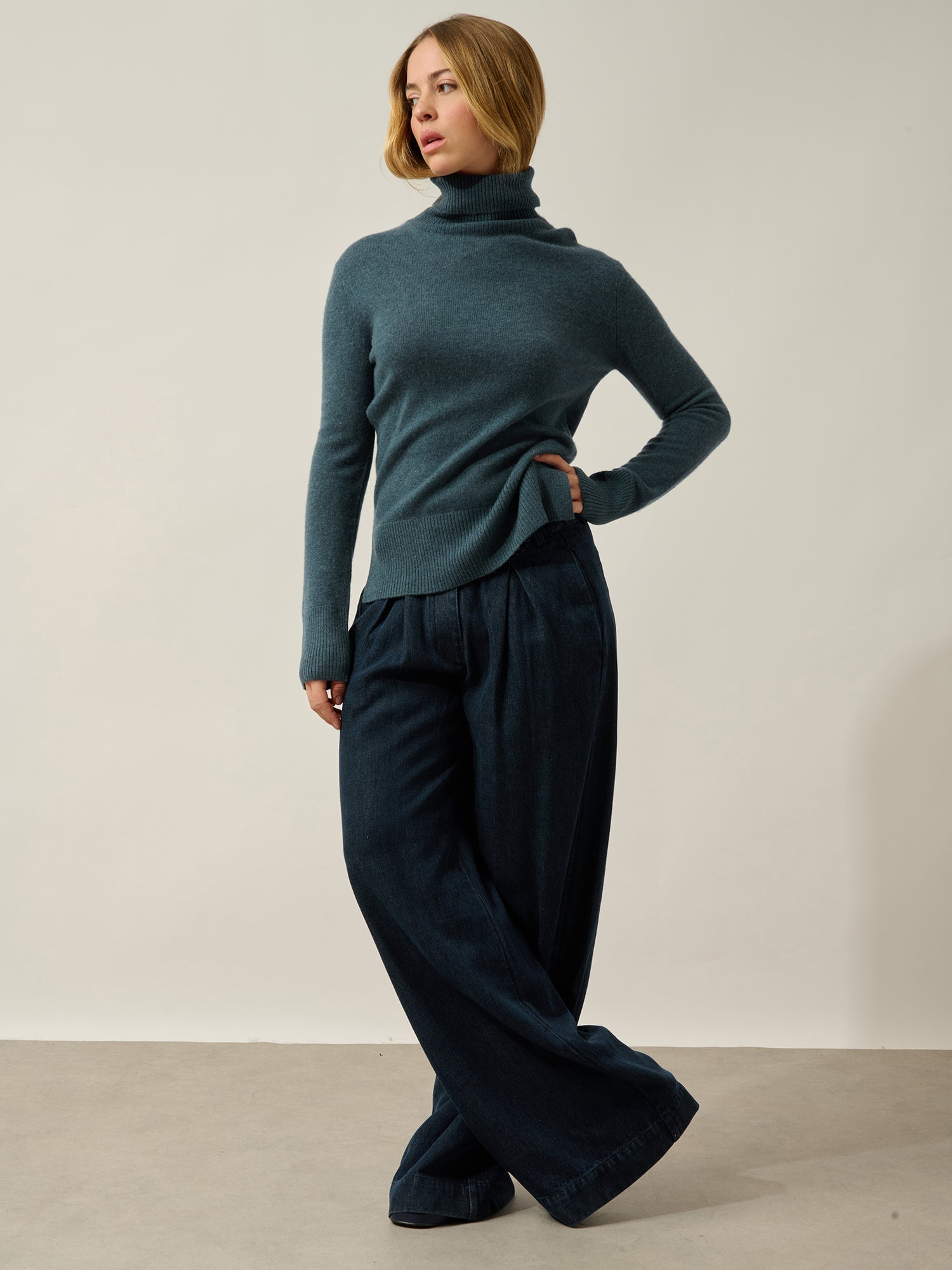 FORNET Rollkragenpullover ente-grün meliert 100% Kaschmir