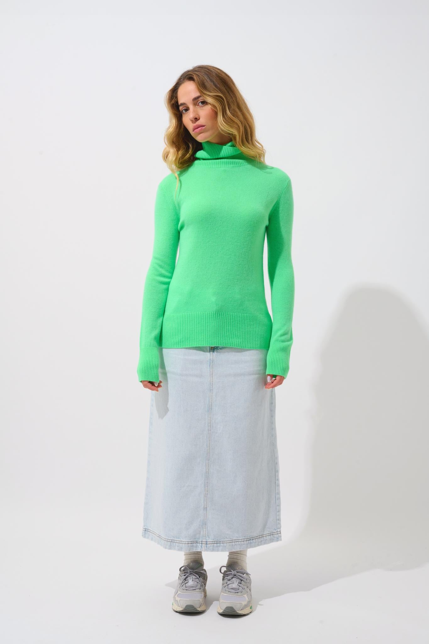 FORNET pull col roulé vert fluo 100% cachemire