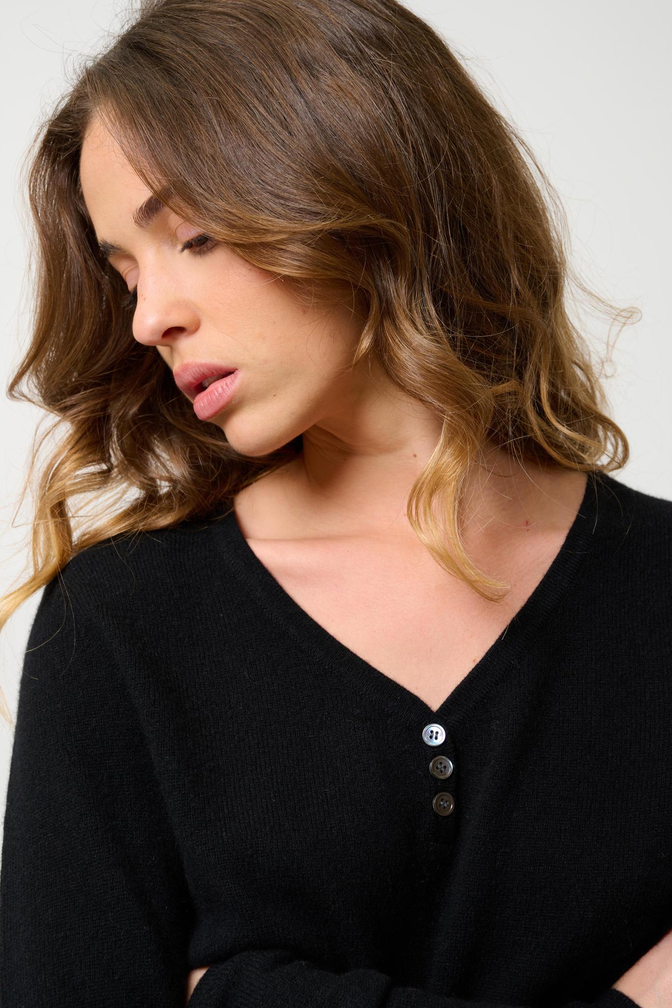 GABLE pull col v boutonné noir 100% cachemire