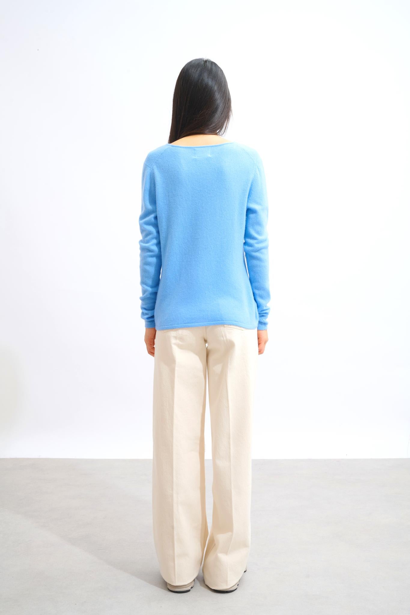 GALISE pull col v baby blue 100% cachemire