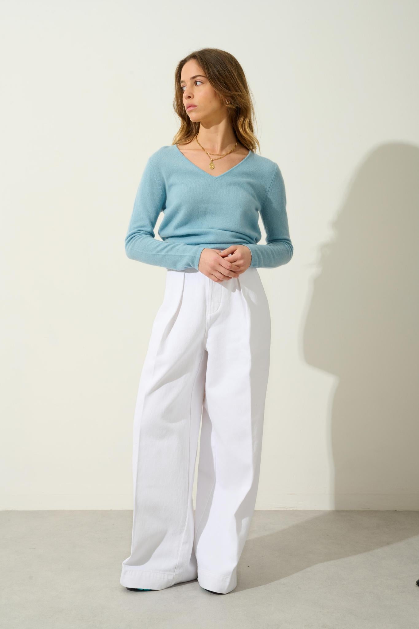 GALISE inca blue v-neck sweater 100% cashmere