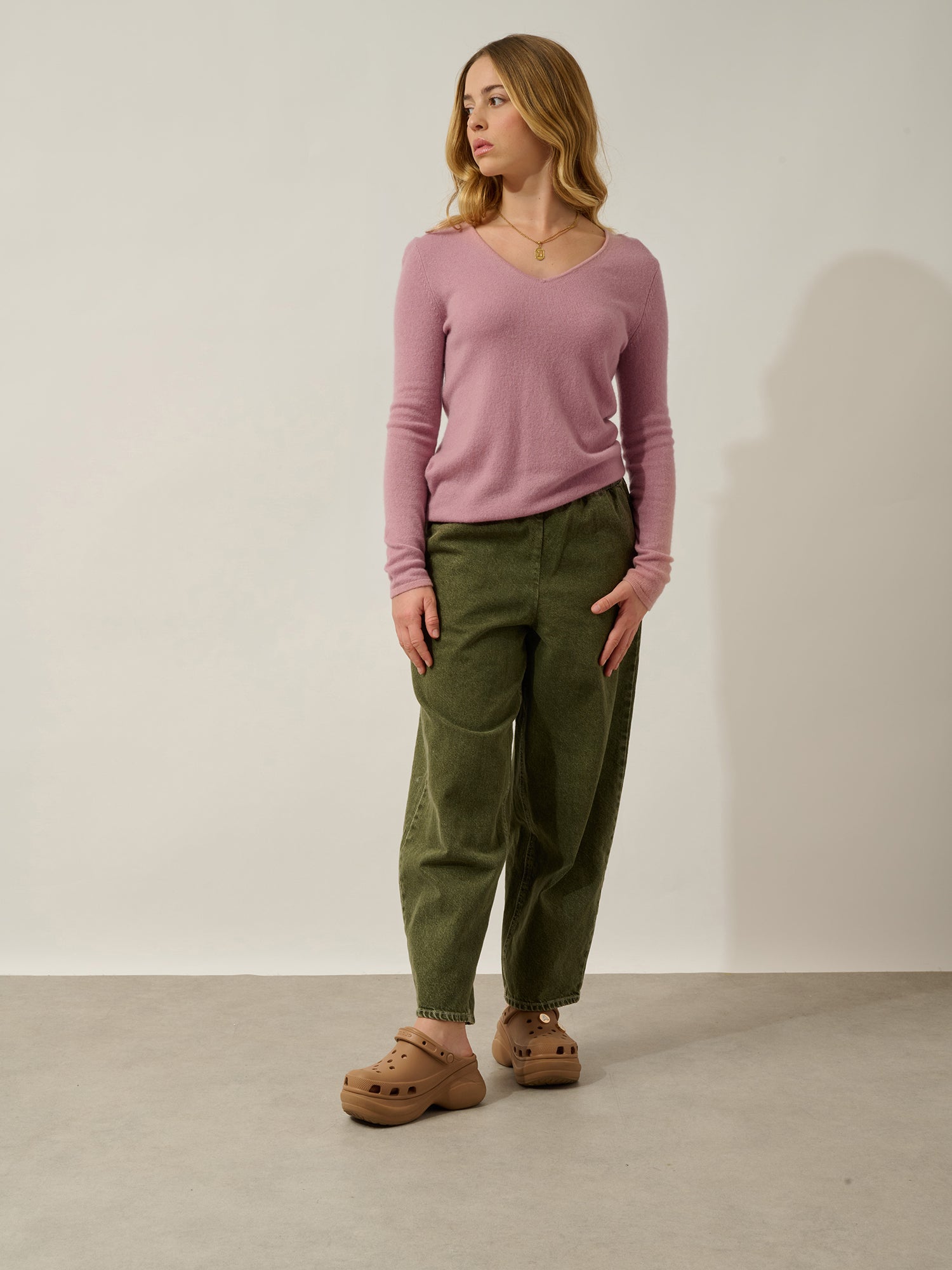 GALISE Pullover mit V-Ausschnitt aus Rosenholz, 100 % Kaschmir