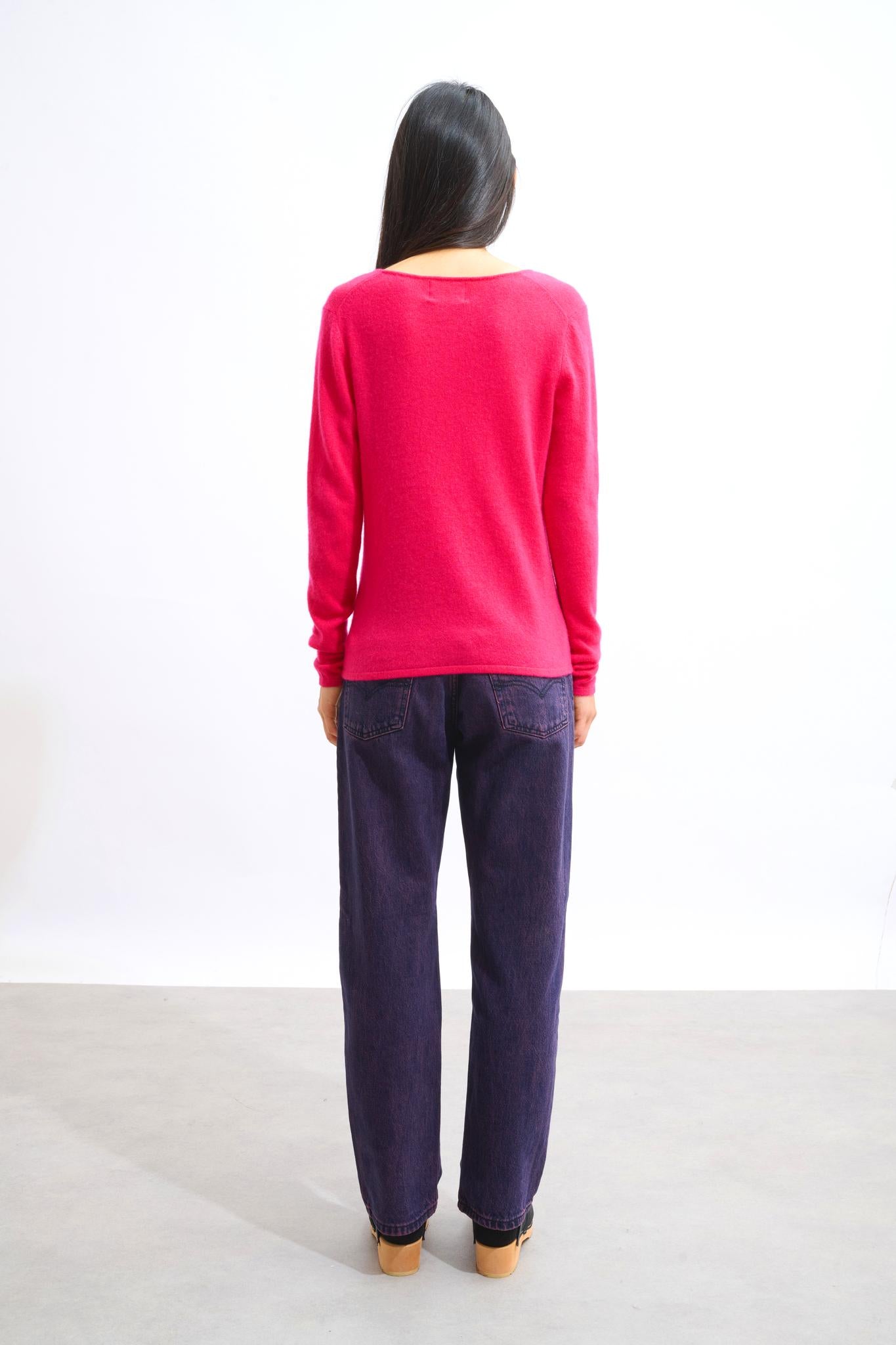 GALISE Fuchsia V-Ausschnitt Pullover 100% Kaschmir