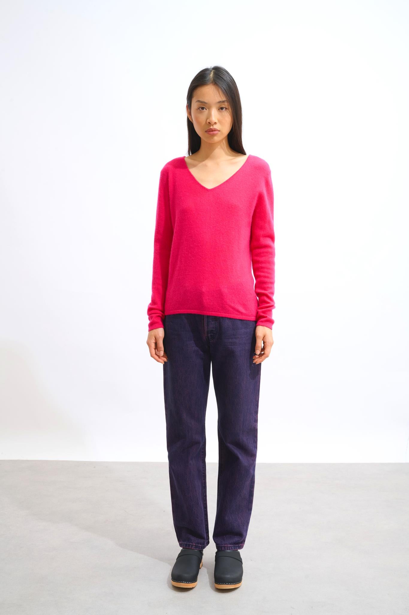 GALISE Fuchsia V-Ausschnitt Pullover 100% Kaschmir