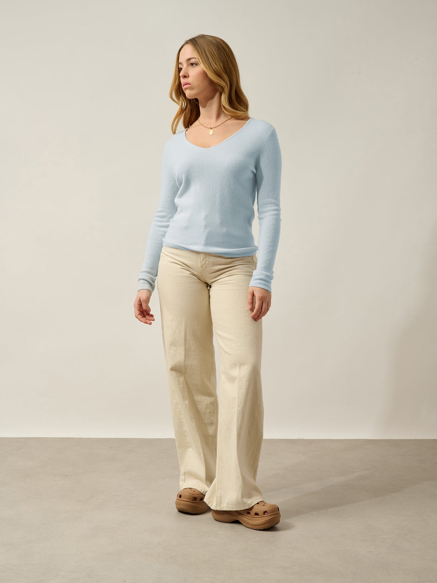 GALISE pull col v givre 100% cachemire