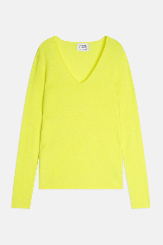 galise pull col v jaune fluo 100% cachemire
