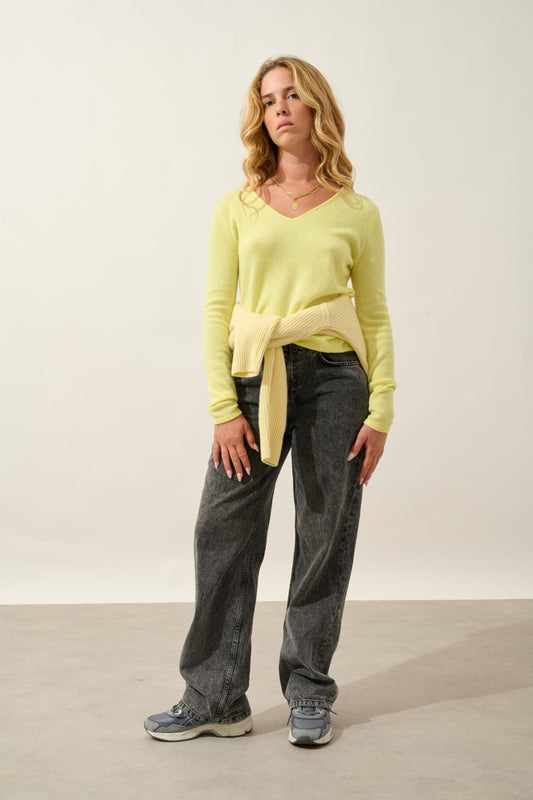 galise pull col v limonade fluo 100% cachemire