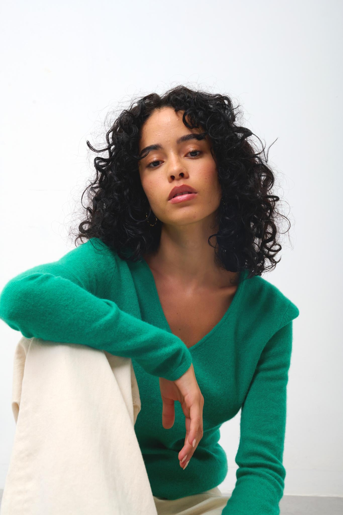 GALISE v-neck sweater mint 100% cashmere