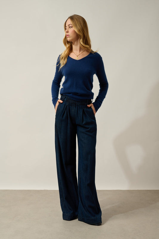 GALISE Pullover mit V-Ausschnitt Mitternacht 100% Kaschmir