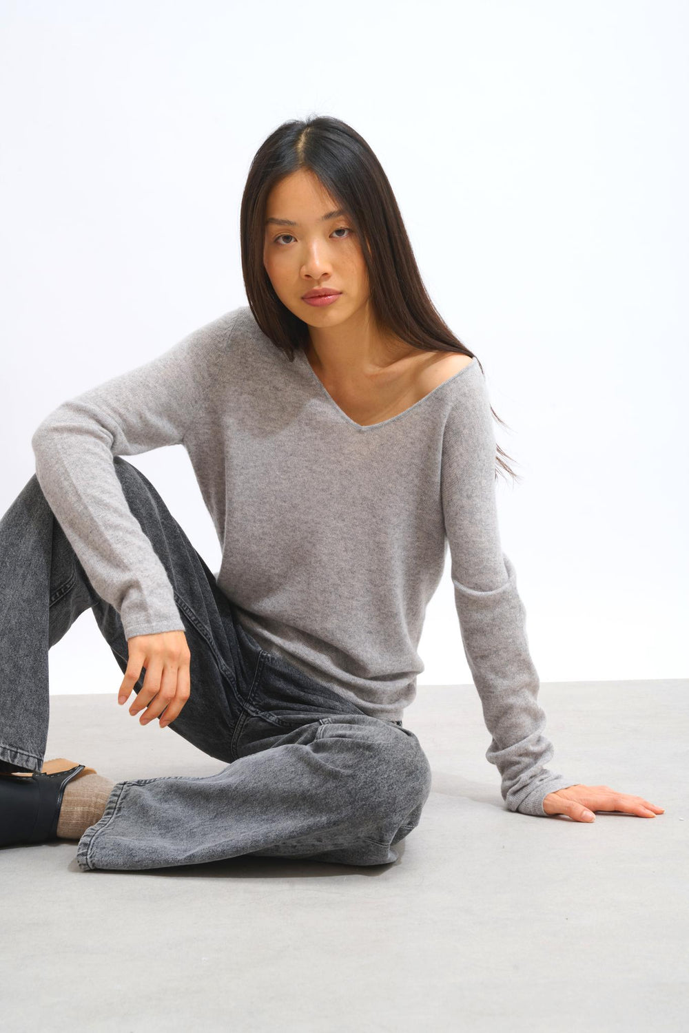 GALISE pull col v nuage chiné 100% cachemire