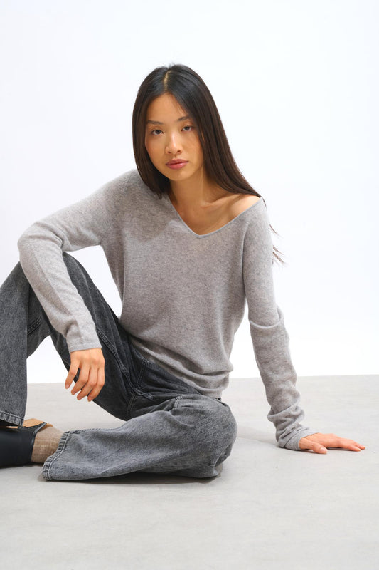 GALISE pull col v nuage chiné 100% cachemire