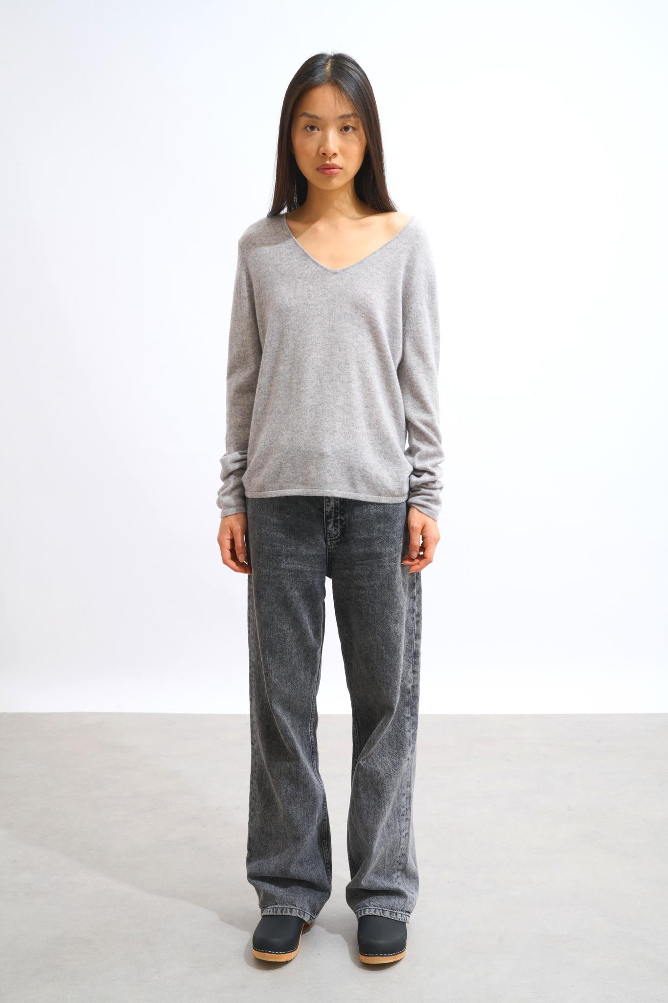 GALISE pull col v nuage chiné 100% cachemire