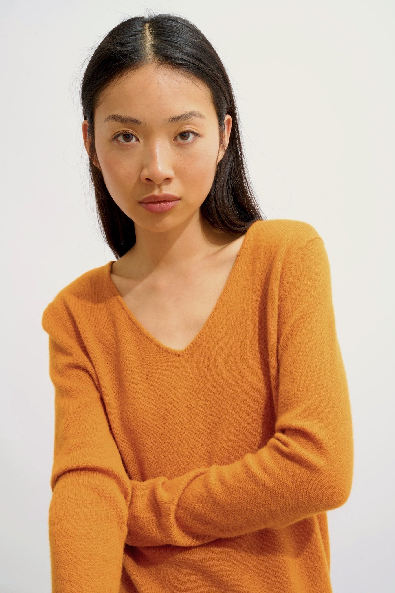 GALISE v-neck sweater ochre 100% cashmere