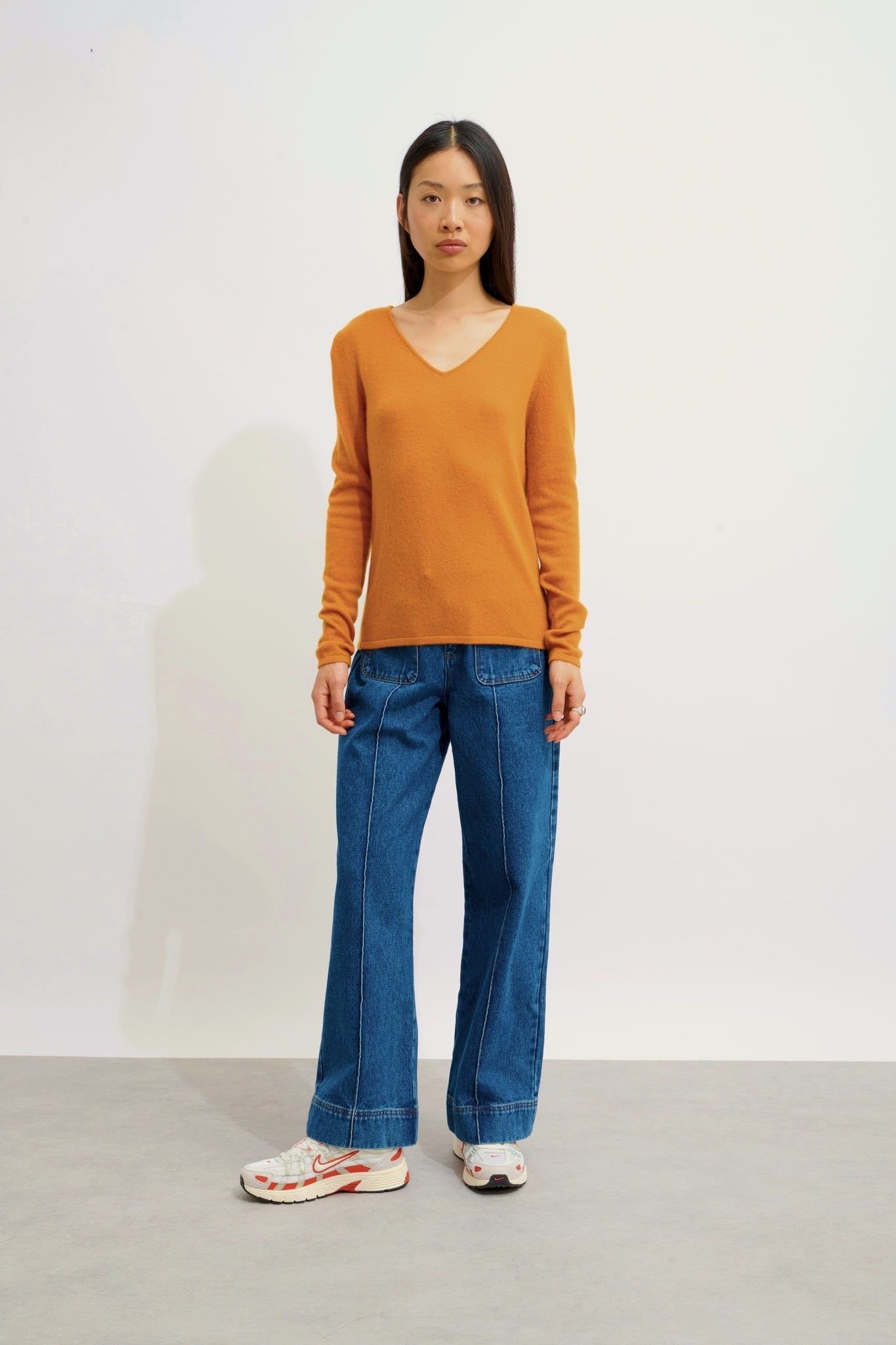 GALISE v-neck sweater ochre 100% cashmere