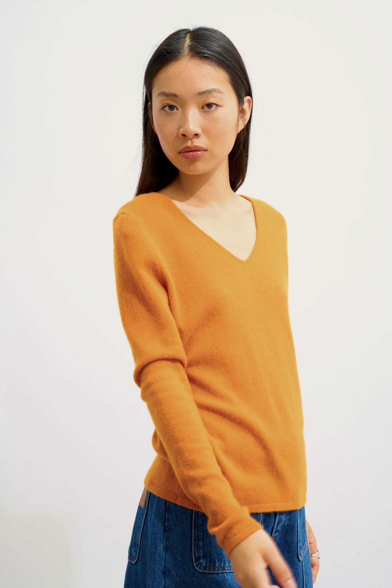 GALISE v-neck sweater ochre 100% cashmere