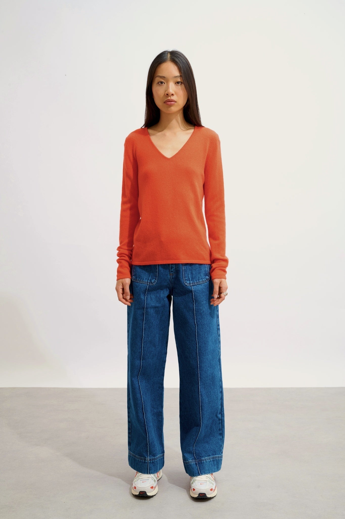 GALISE Pullover mit V-Ausschnitt orange 100% Kaschmir