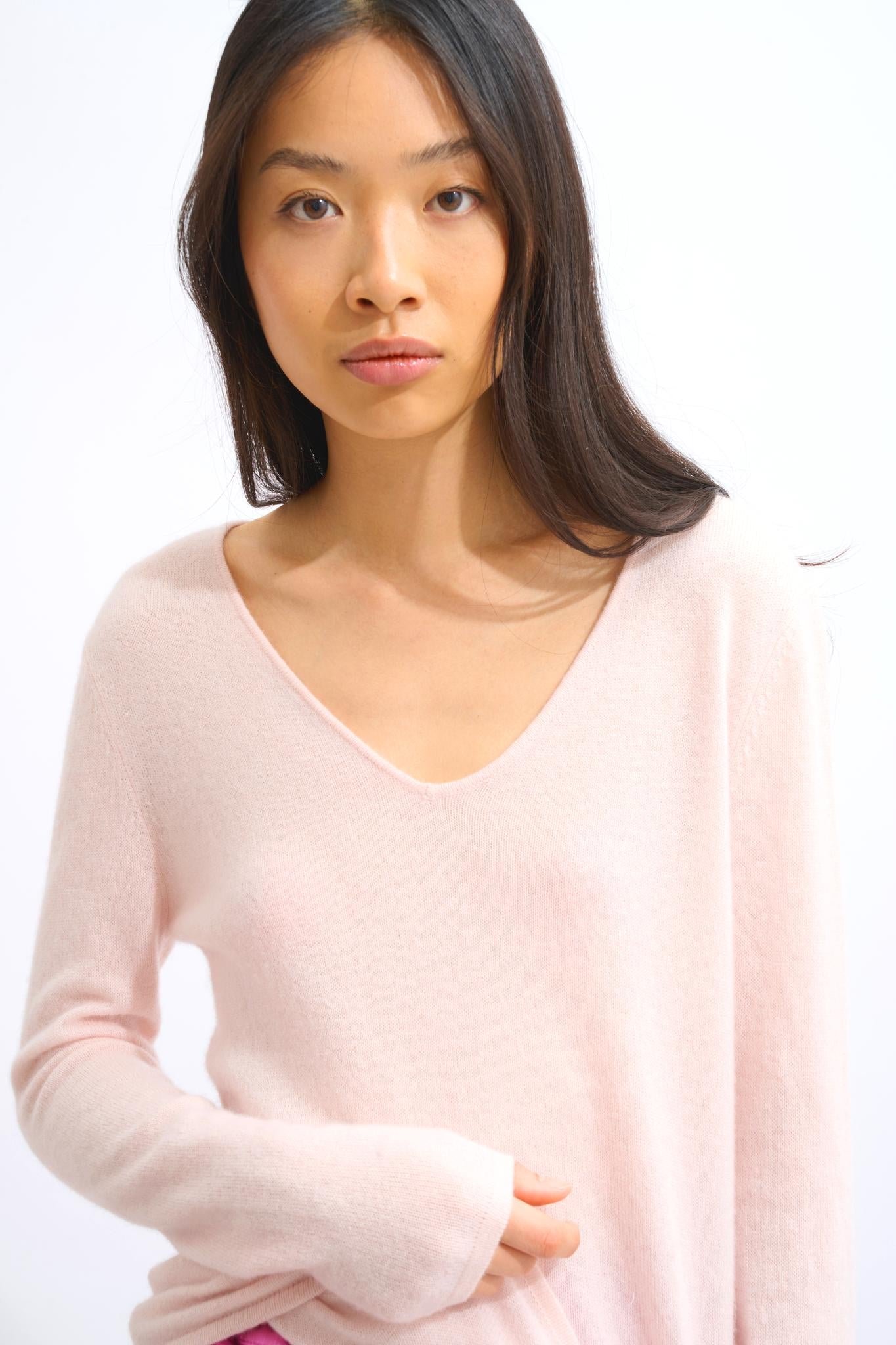 GALISE pull col v poudre 100% cachemire