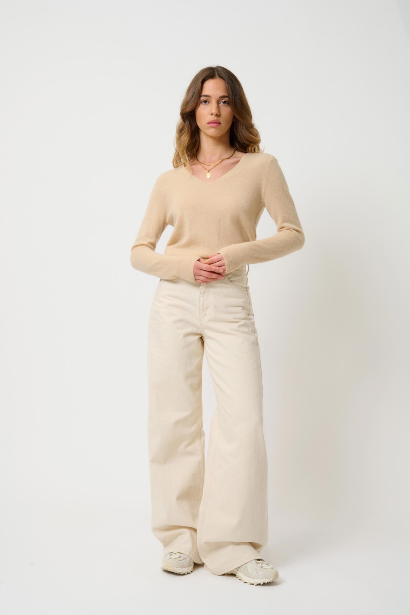 GALISE Pullover mit V-Ausschnitt sandfarben 100% Kaschmir